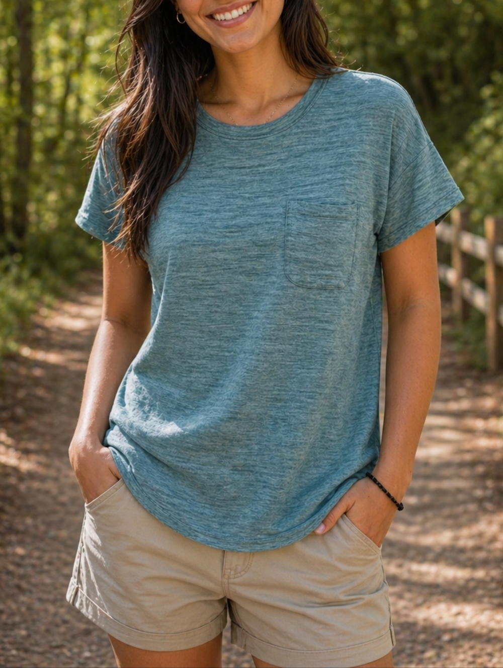 Lou & Grey Rayon Blend Pocket Tee | Teal Slub Knit Relaxed Fit Top